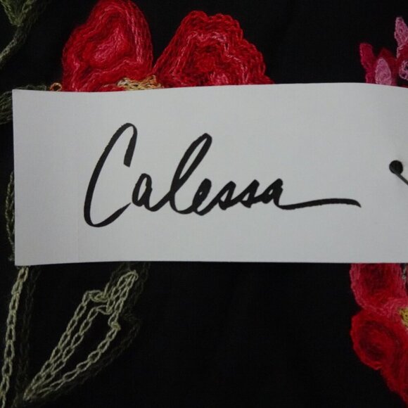 Calessa Embroidered Tunic Top Women's Size M Black Baby Doll Flowy Lined Boho - Picture 8 of 11